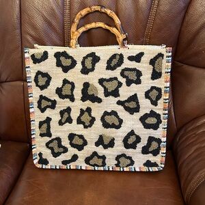 Black and Cream Animal Print Tote with Natural Handles